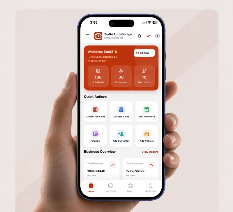 GarageSaarthi garage management software on web and mobile